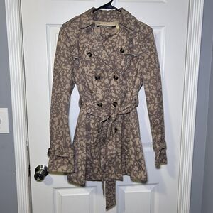 Daughters Of The Liberation Trench Coat Womens 6 Taupe Animal Print Belted NWOT